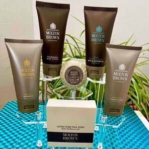 Molton Brown London Travel Set 6ps 1.7oz Ea Bath Body + BONUS Pouch-Vanity Kit